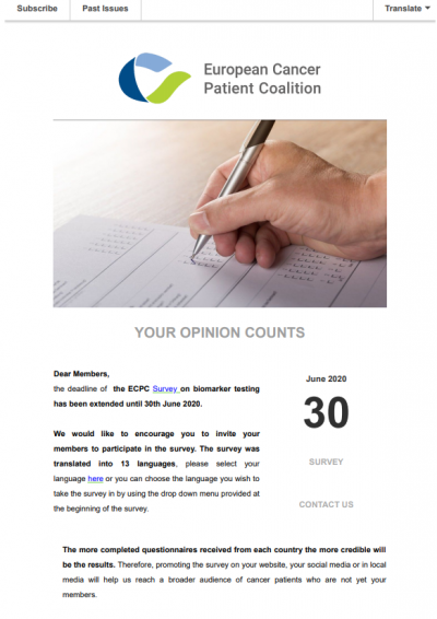 Biomarker surveys – deadline extension newsletter preview