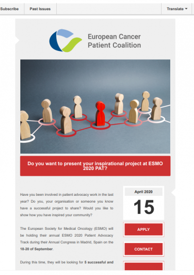 Application To Present A Patient Advocate’s Project At The ESMO 2020 PAT newsletter preview