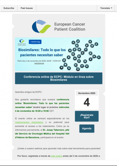 Recordatorio: Webinar Sobre Biosimilares ES newsletter preview
