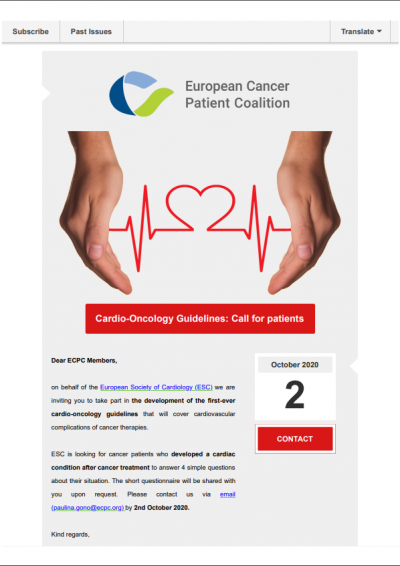 Cardio-Oncology Guidelines Patient Call newsletter preview