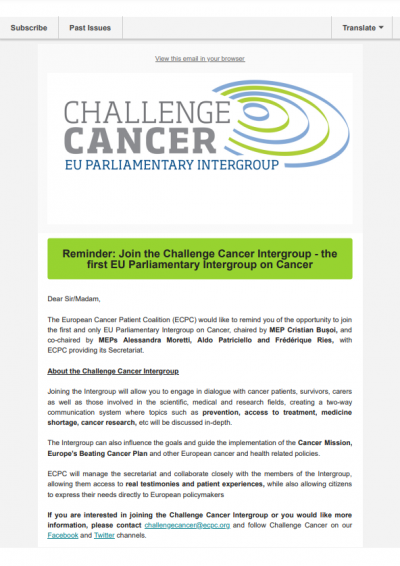 Reminder: Join The Challenge Cancer Intergroup newsletter preview