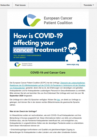 Umfrage Zu COVID-19 Und Cancer Care newsletter preview