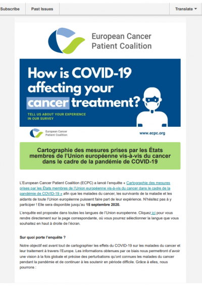 Enquête Sur Covid-19 Et Les Soins Contre Le Cancer newsletter preview