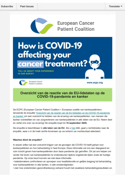 Overzicht Van De Reactie Van De EU-Lidstaten Op De COVID-19-Pandemie En Kanker newsletter preview