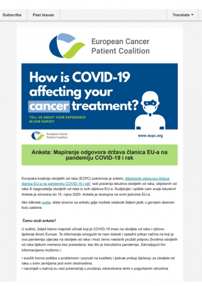 Anketa: Mapiranje Odgovora Država Članica EU-A Na Pandemiju COVID-19 I Rak newsletter preview