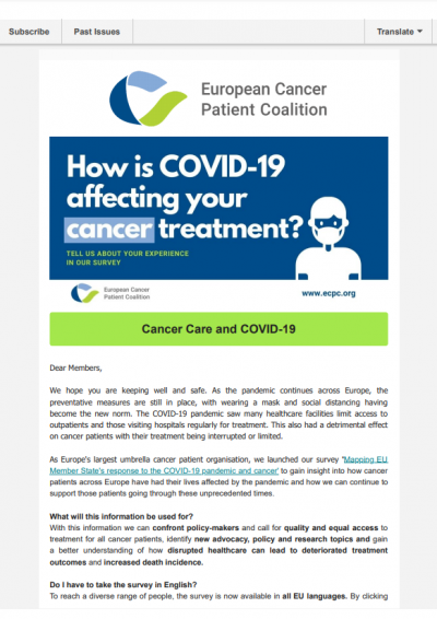 Cancer Care and COVID-19 newsletter preview
