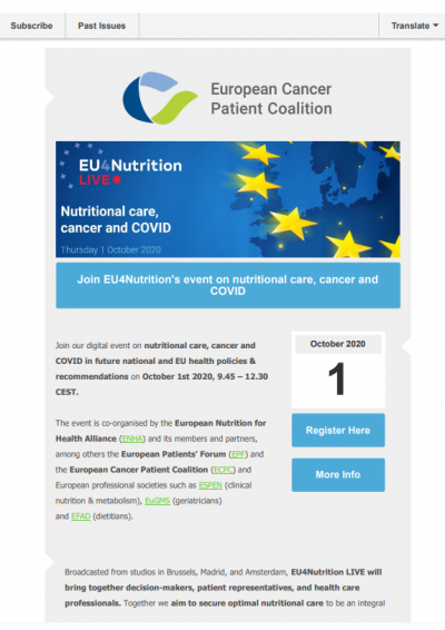 Join EU4Nutrition’s Event On Nutritional Care, Cancer And COVID newsletter preview