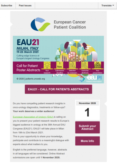 EAU21 – CALL FOR PATIENT POSTER ABSTRACTS newsletter preview