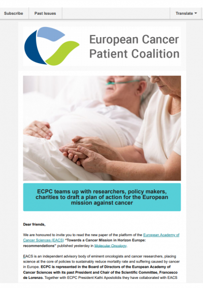 Cancer Mission Recommendations newsletter preview