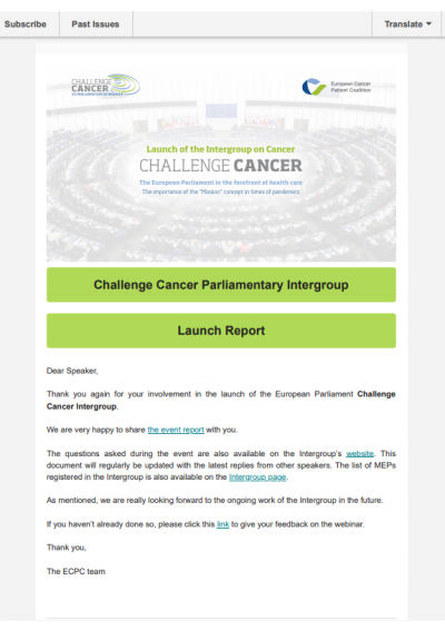 Challenge Cancer Parliamentary Intergroup – Launch Report newsletter preview