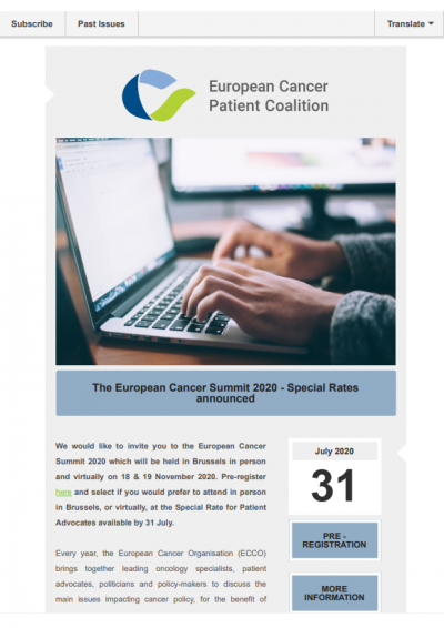The European Cancer Summit 2020 – Special Rates Announced newsletter preview