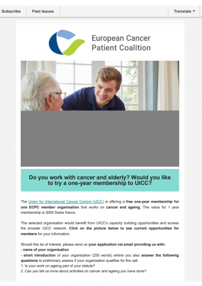 Do you work with cancer and the elderly? Would you like to try a one-year membership to UICC? newsletter preview