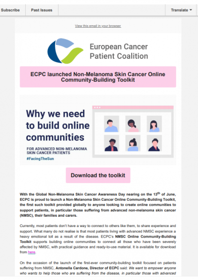 Non-Melanoma Skin Cancer Online Community-Building Toolkit newsletter preview