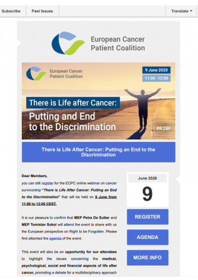 Reminder: There is life after cancer: Putting an end to the discrimination newsletter preview