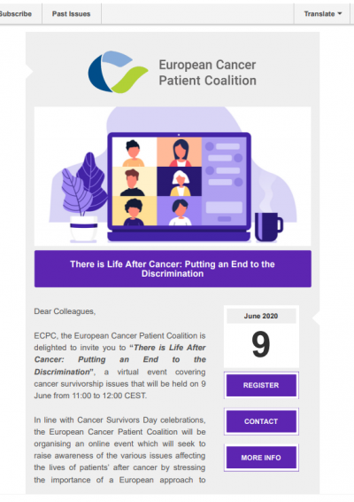 SAVE THE DATE: There is Life after Cancer: Putting an end to the Discrimination newsletter preview