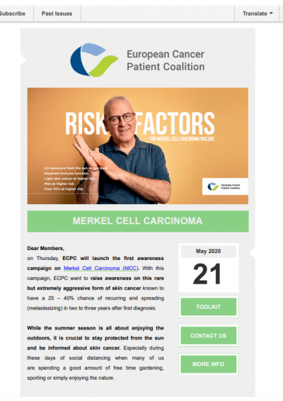 Communications Toolkit for Merkel Cell Carcinoma Awareness Campaign newsletter preview