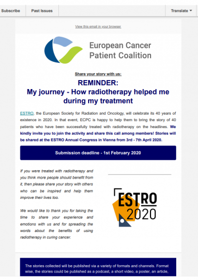 Reminder: My Journey – How radiotherapy helped me during my treatment newsletter preview