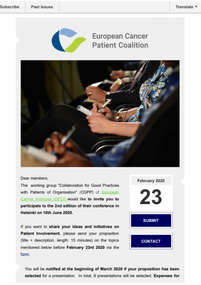 OECI Patient Day 2020 – Invitation to participate newsletter preview