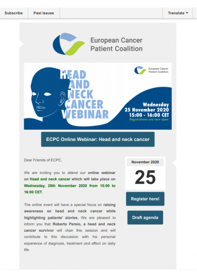 Head And Neck Cancer Webinar Invitation newsletter preview