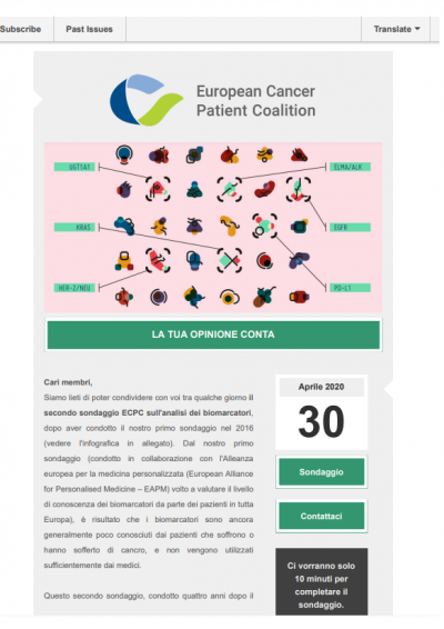ITALIAN Biomarkers Questionaire newsletter preview