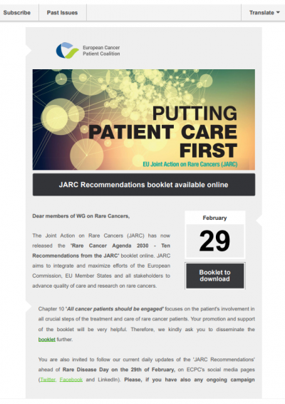 Joint Action on Rare Cancers booklet available online newsletter preview