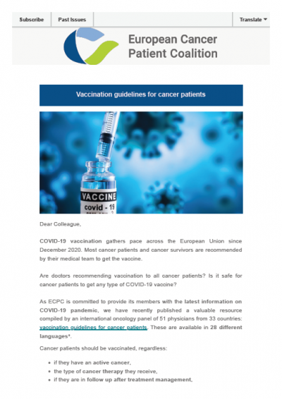 Vaccination guidelines for cancer patients newsletter preview