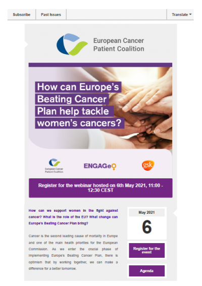 REGISTER NOW! How Can Europe’s Beating Cancer Plan Help Tackle Women’s Cancers? newsletter preview