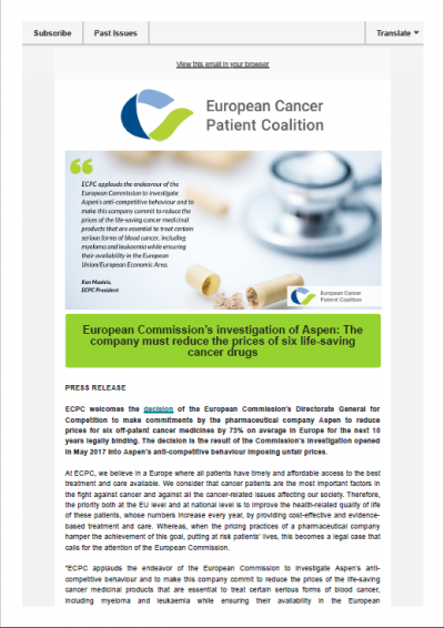 Press Release: European Commission’s Investigation Of Aspen newsletter preview