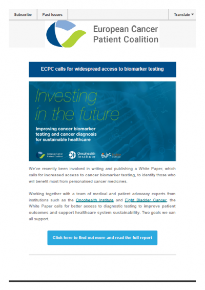 Investing In The Future Improving Cancer Biomarker Testing & Cancer Diagnosis newsletter preview