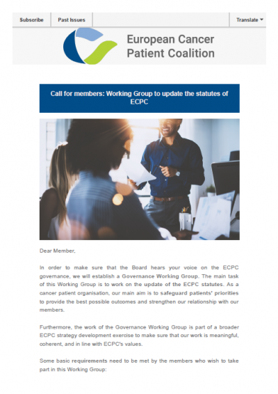 Working Group To Update ECPC Statutes newsletter preview