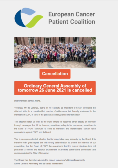 Cancellation Of The Ordinary General Assembly Of Tomorrow 26 June 2021 newsletter preview