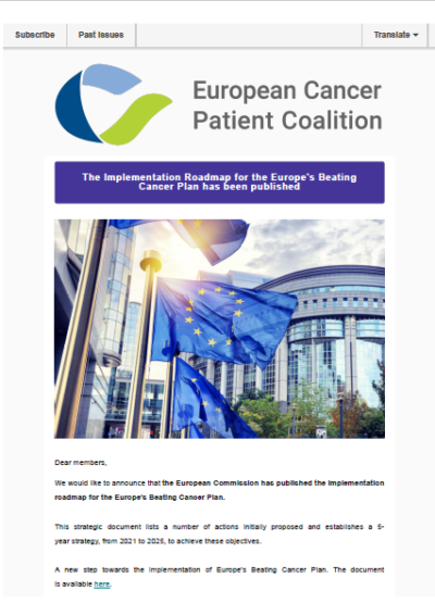 Europe’s Beating Cancer Plan: Implementation Roadmap newsletter preview