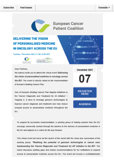 Webinar: Delivering The Vision Of Personalised Medicine In Oncology Across The EU newsletter preview