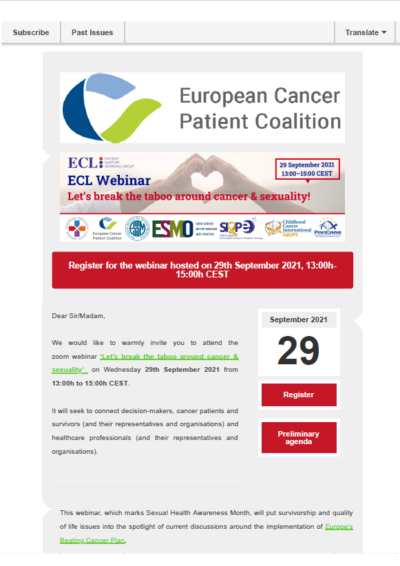 New Webinar: Let’s Break The Taboo Around Cancer & Sexuality newsletter preview